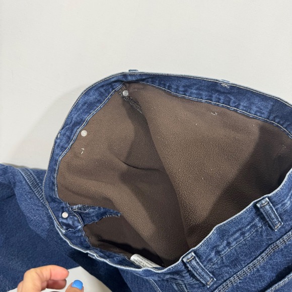 Wrangler Fleece Lined Work Jeans Baggy Blue Denim 36x32 Workwear Carpenter Warm - Picture 7 of 11